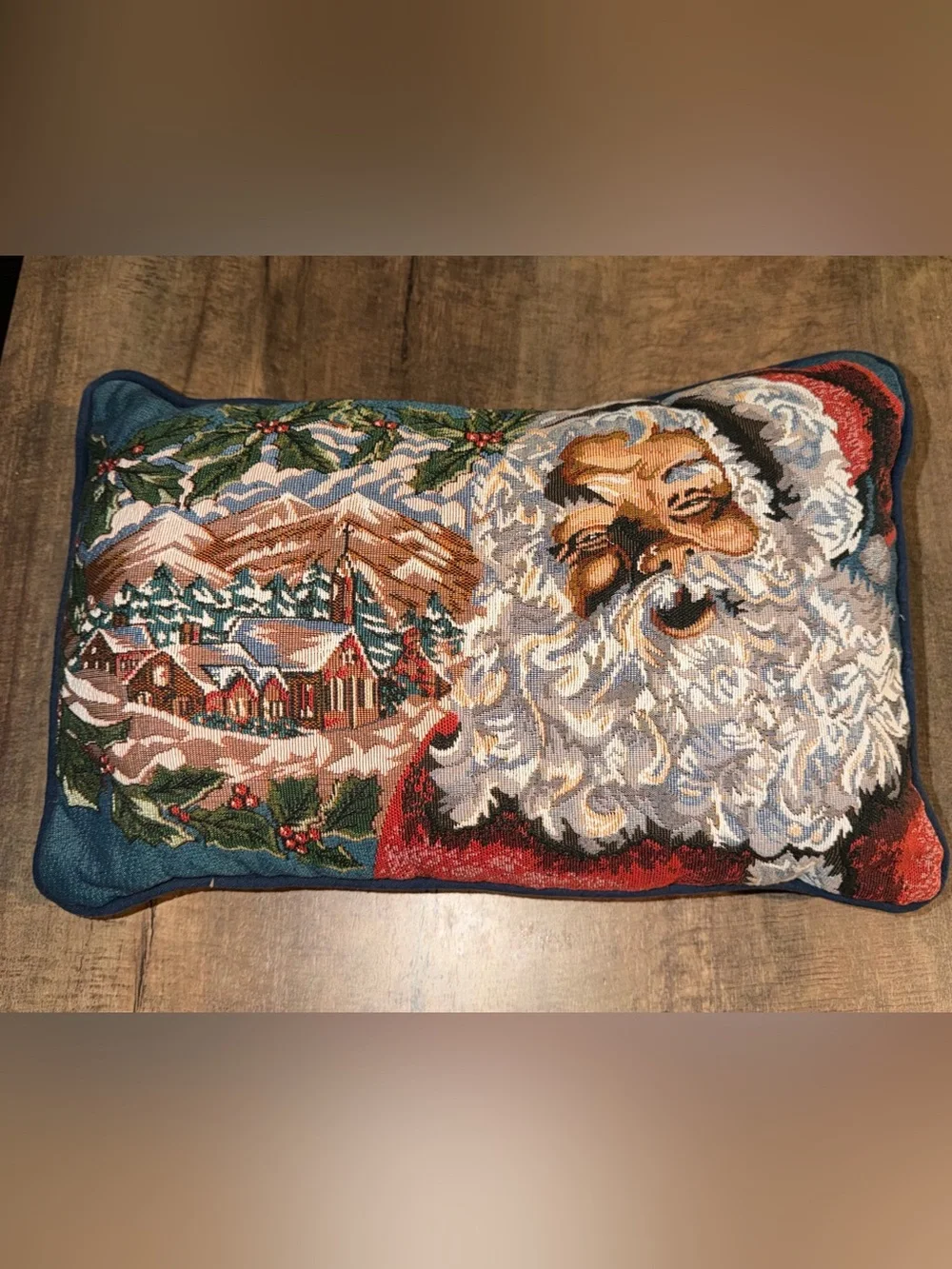 Festive Santa Tapestry Holiday Pillow Cover in Multicolor